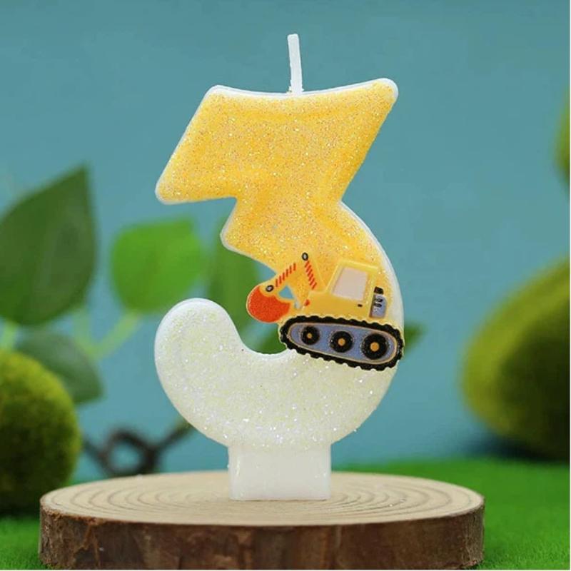 2026 Cross - border Creative Engineering Vehicle Excavator Digital Birthday Candle Cake Decoration Handmade Birthday Candle