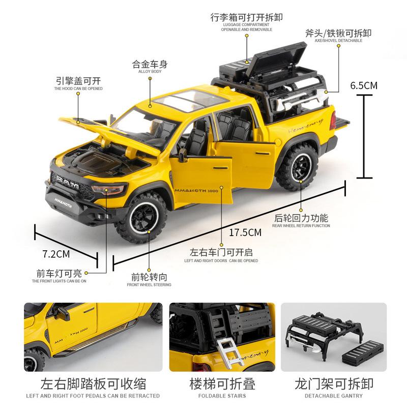 1:32 Dodge Ram 1000 Trx Mammoth Picku Alloy Car Model Sound And Light Pull Back Children'S Toy Collectibles Birthday Gift 1111