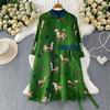 Платье с плиссировкой и цветочным принтом Летнее Осеннее Однобортное Оверсайз С поясом Элегантное Уличное Кардиган Женская одежда