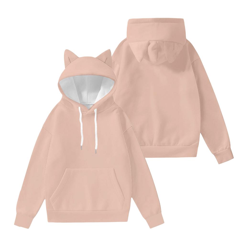 Детский модный легкий пуловер с длинными рукавами и карманами, однотонный, и толстовка с капюшоном в виде ушек