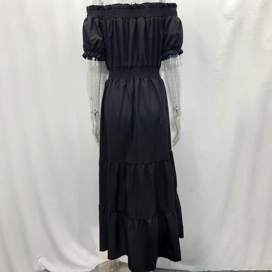 Пляжное платье с пышными короткими рукавами и эластичной талией, с большим подолом, трапециевидной формы и высокой талией, летнее с открытыми плечами, сплошное цветное платье макси в стиле бохо, уличная одежда