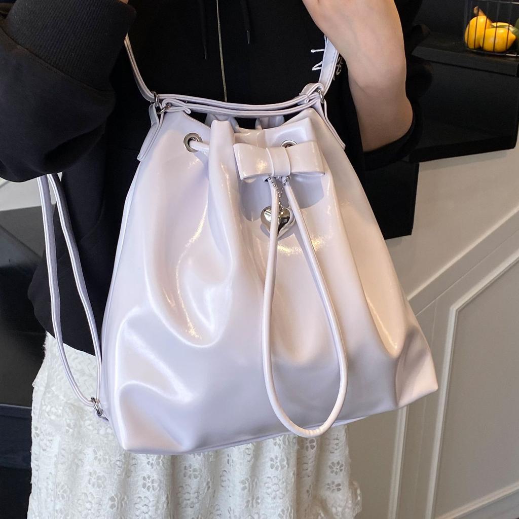 Korean Style Large-capacity Bucket Bag 2025 New Solid Color Niche Simple Casual Shoulder Bag Multi-functional Backpack