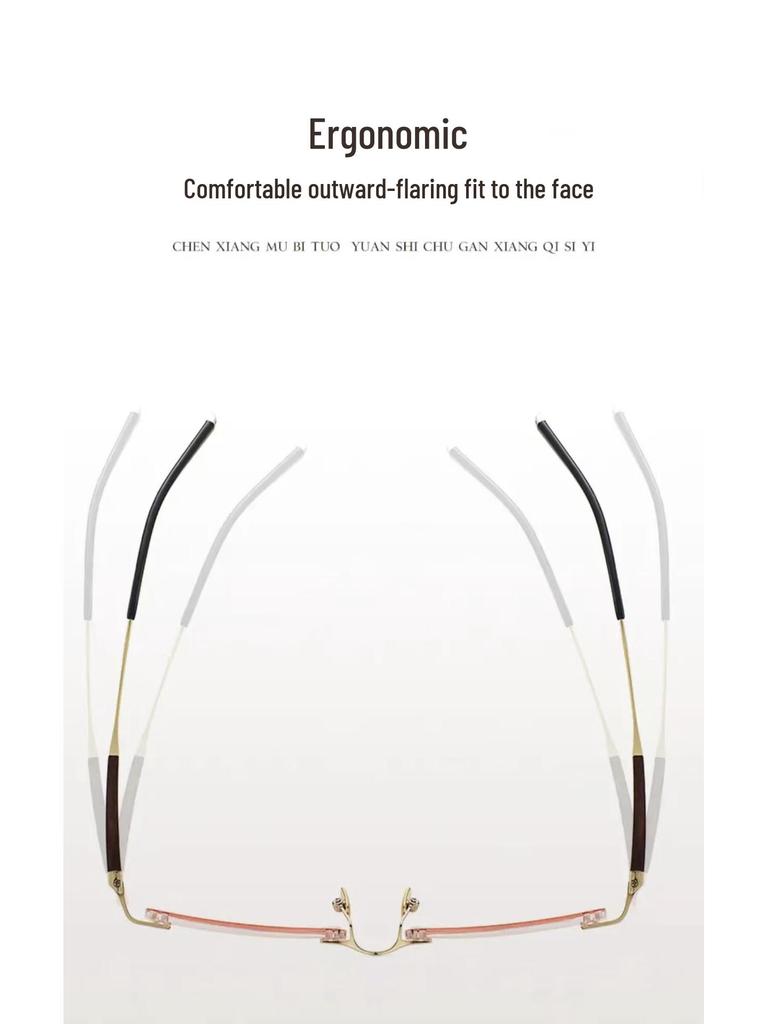 Мужские безободковые оправы для очков: Чистый титан, дужки из сандалового дерева, элегантный деловой стиль, модные очки для близорукости