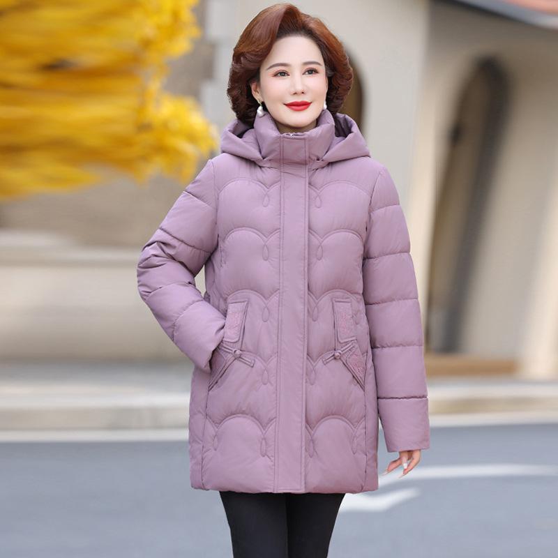 Женское хлопковое пальто для женщин среднего и пожилого возраста больших размеров, утолщенное, бабушкино, с длинным свободным кроем, зимнее, с капюшоном, теплое, на хлопковой подкладке.
