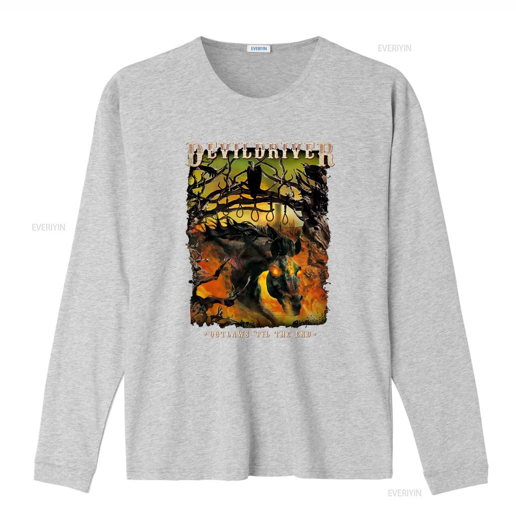 Devildriver Outlaws Til The End T Shirt Black All Sizes Featuring Dark Horse Skull Design vintage Washed Unisex