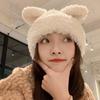 Rabbit ears plush hat female autumn and winter plush warm cute cartoon white face small bag head pullover hat