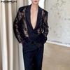 Мужской длинный рукав кружевной пэчворк повседневный пиджак с зазубренными лацканами костюм пальто