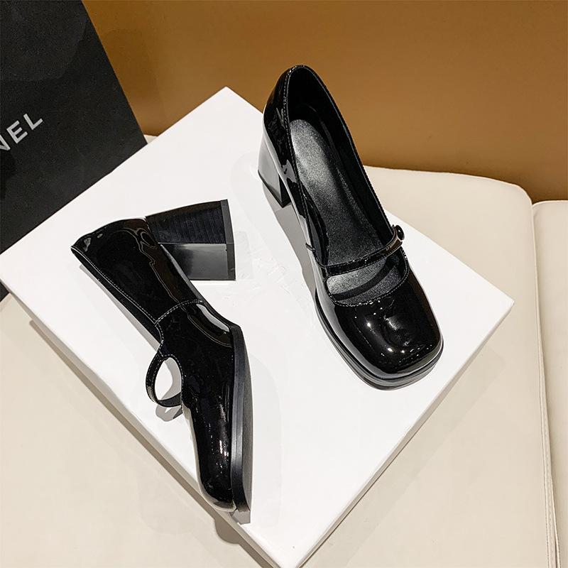 Британские маленькие кожаные туфли в стиле ретро, одинарные туфли, универсальные, повседневные, с квадратной головкой, формальные, на высоком каблуке, женские