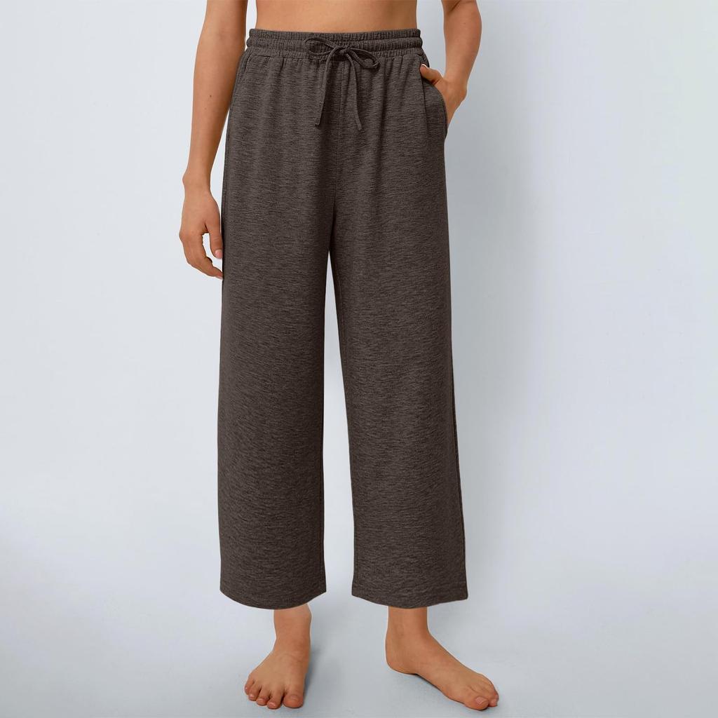 Женские брюки, повседневные однотонные брюки с карманами, эластичный пояс, свободные прямые брюки