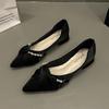 Pointed Head Shallow Mouth Single Shoes Women's Black Flat Shoes 2025 New Spring and Autumn Shoes Temperament Soft Sole Small Fragrant Wind Ladyshoes