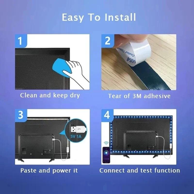 Светодиодная лента 5050 RGB 5V USB с Bluetooth WiFi Управлением через приложение Подсветка для комнаты 1-30 м