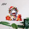Hippo Wall Decals for Christmas Cartoon Decal, Cute Sticker with Colorful Lights & Holiday Glass Stickers Decor Xmas Balls, Waterproof Mural