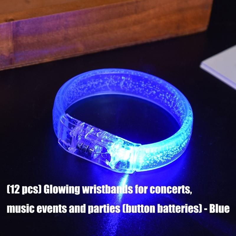 12pcs Light Up Party Bracelets Acrylic LED Wristbands For Kids Adults Concerts Festivals Nighttime Activities Multicolored Glowing Effect