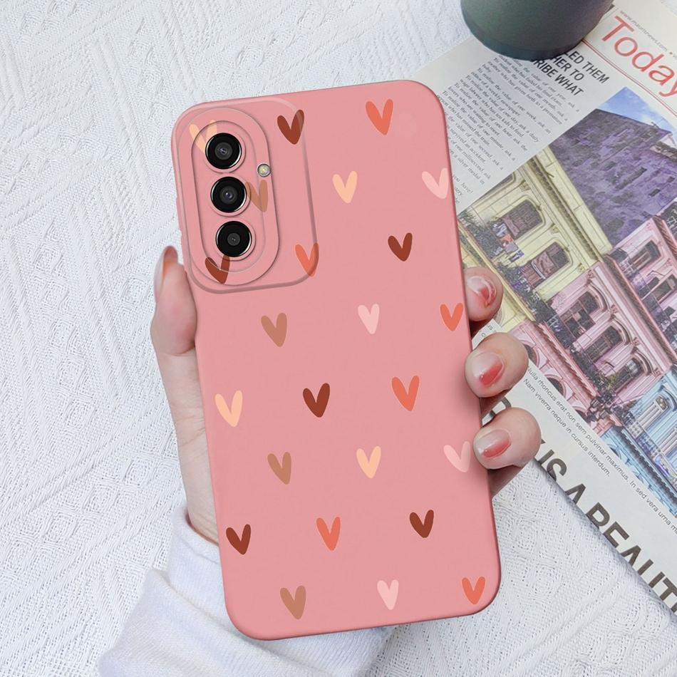 Чехол для телефона Samsung Galaxy M13 M14 Сердечко Улучшенная защита камеры Жидкий силикон Задняя крышка для Samsung M 13 14 Capa