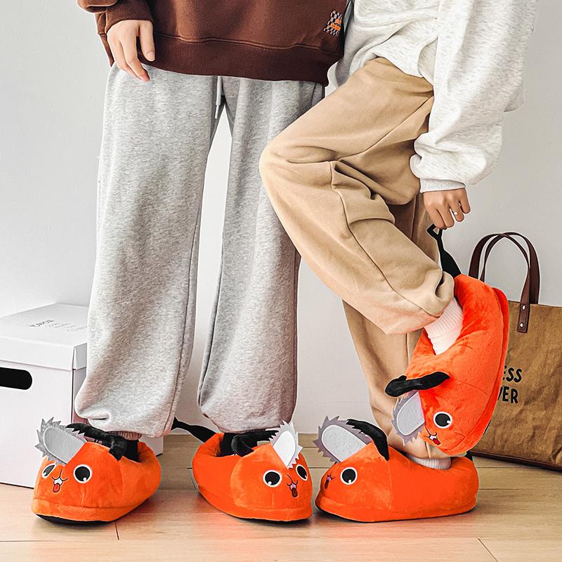 Новые милые оранжевые забавные тапочки мужские зимние плюшевые тапочки удобные нескользящие дизайнерские домашние тапочки мужские женские мягкие домашние тапочки