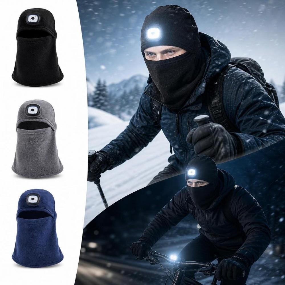 Fleece Lined Headlamp Hat USB Rechargeable Winter Running Hat Durable Night Cycling Beanie Winter