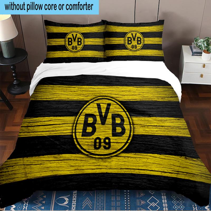 3PCS Borussia Dortmund Printed Bedding Set, Includes A Duvet Cover and Two Pillowcases for Bedroom, Suitable for All Seasons