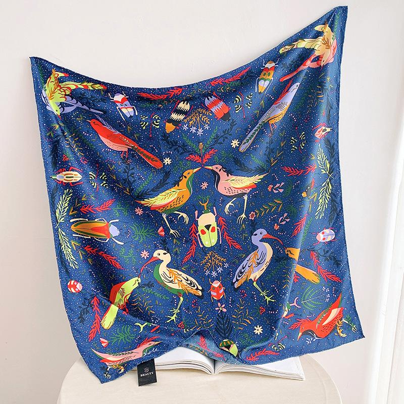 Fashionable and Gorgeous Printed Silk Scarf Women's Contrast Color Silky Simulation Silk Large Scarf Shawl