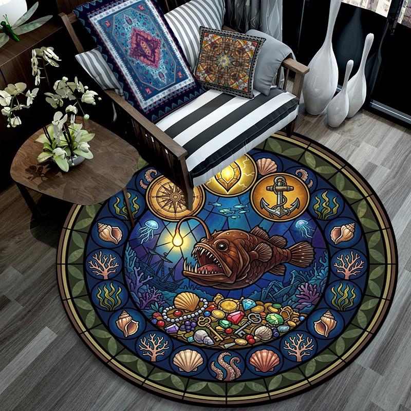 Aquatic Life Mandala Round Area Rug Under Office Chairs Bedroom Living Room Home Decor