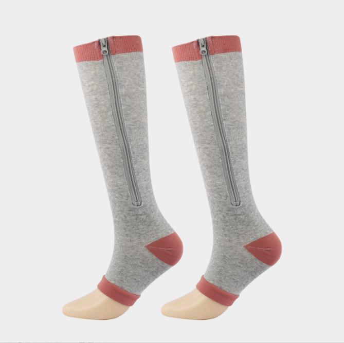 New Design Compression Socks Toe Open Leg Support Stocking Knee High Socks with Zipper