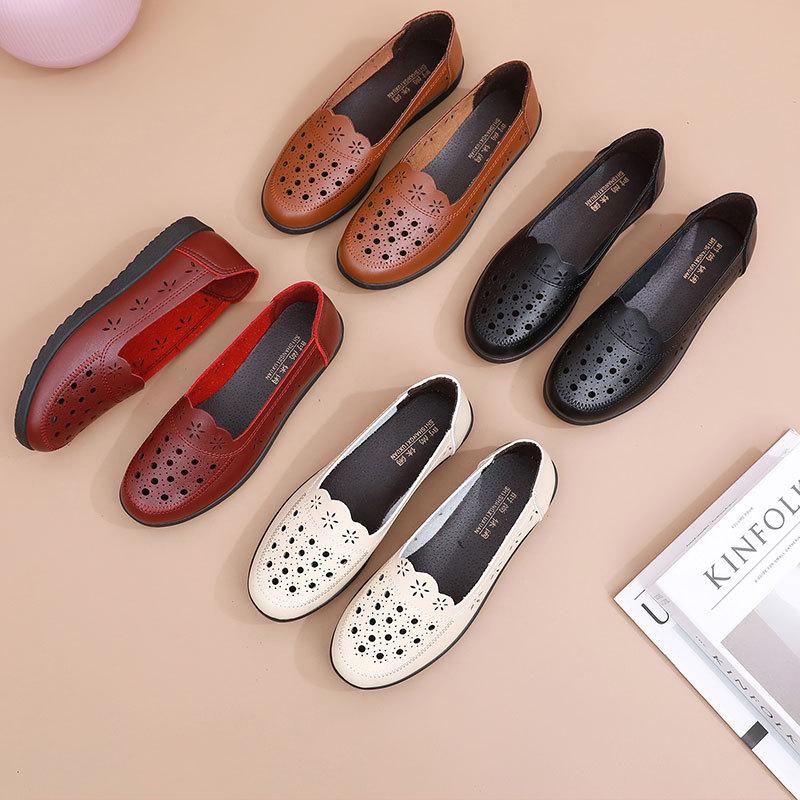 Летние дышащие туфли без застежек для женщин среднего и пожилого возраста, нескользящие мокасины на мягкой подошве для мам