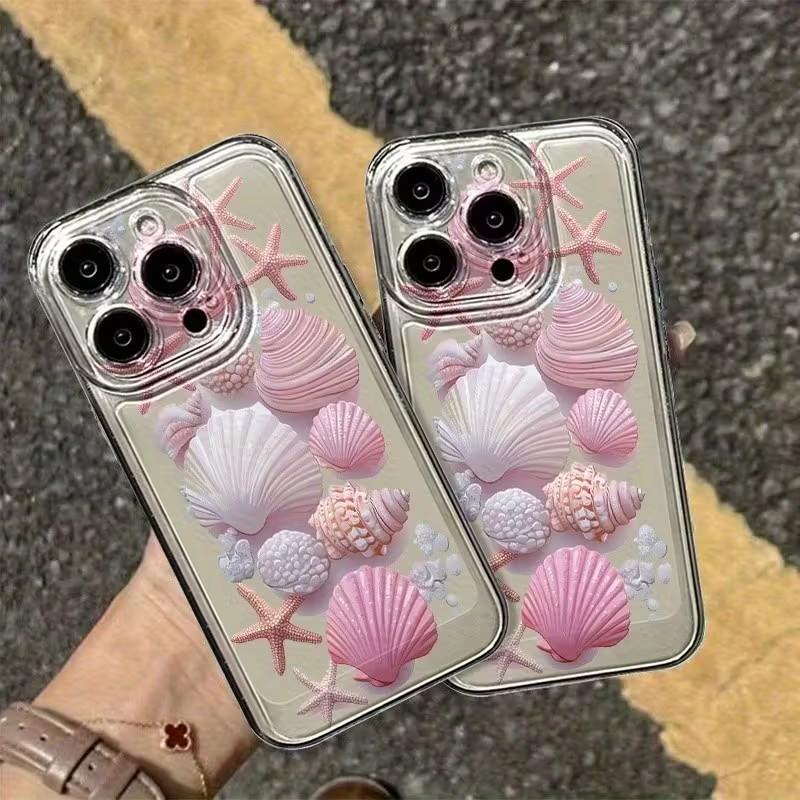 Pink Ocean Shell Pattern Phone Case For IPhone 17 16 11 13 12 14 15 Pro Max 14 Plus 16E 17 Air Shockproof Soft Silicone Cover