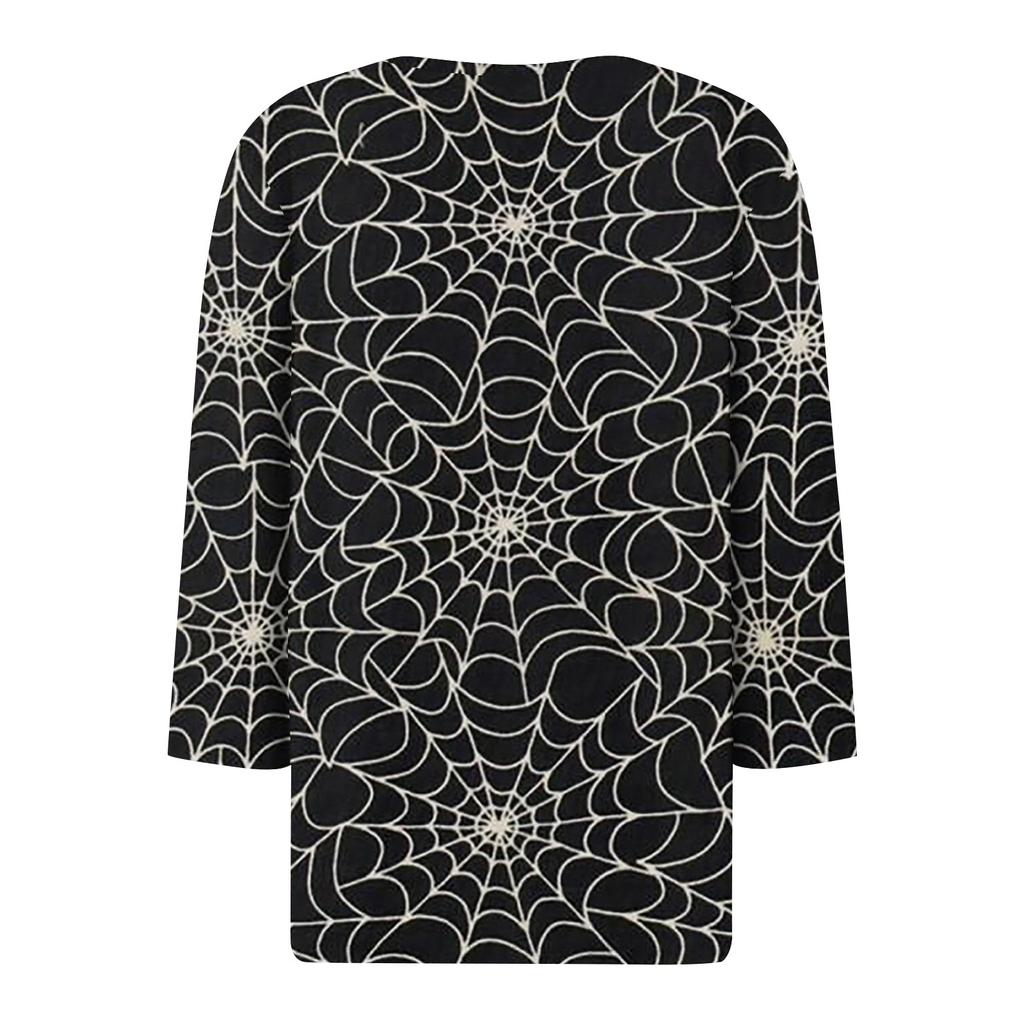 3/4 Length Sleeve Womens Tops Floral Halloween Print Vintage Fashion Casual Loose With V Neck Plus Size Shirts