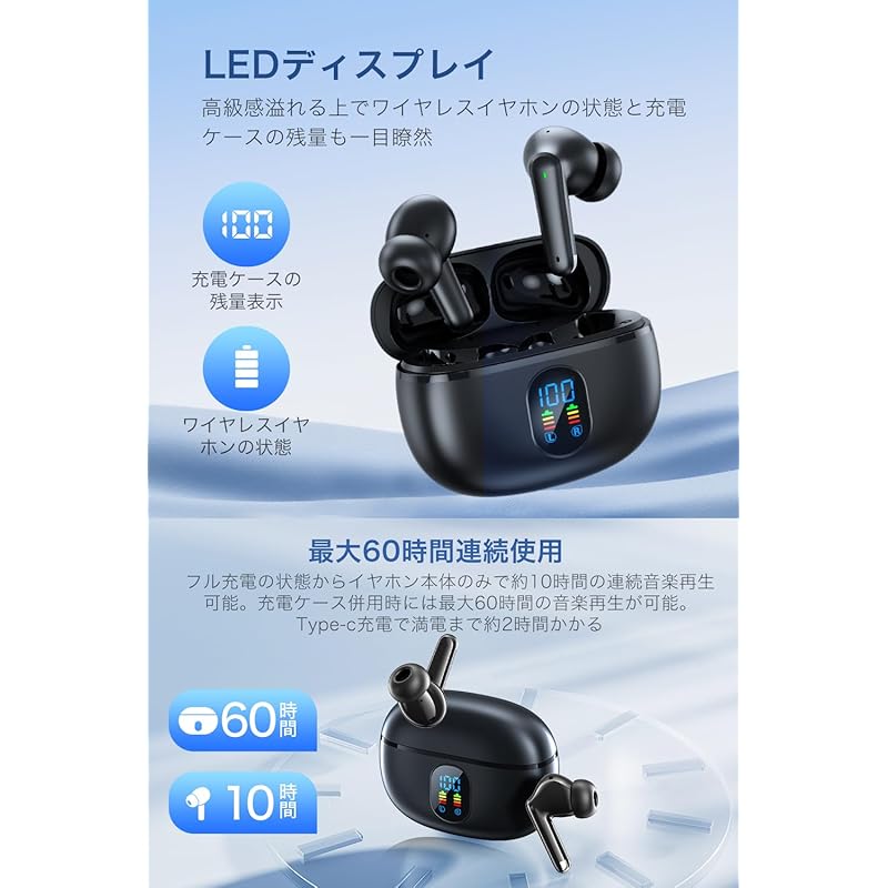 Earphones Bluetooth Wireless Earphones [2024 Next Generation Bluetooth5.4 Earphones] Bluetooth LCD Display Remaining Capacity Display ENC Noise