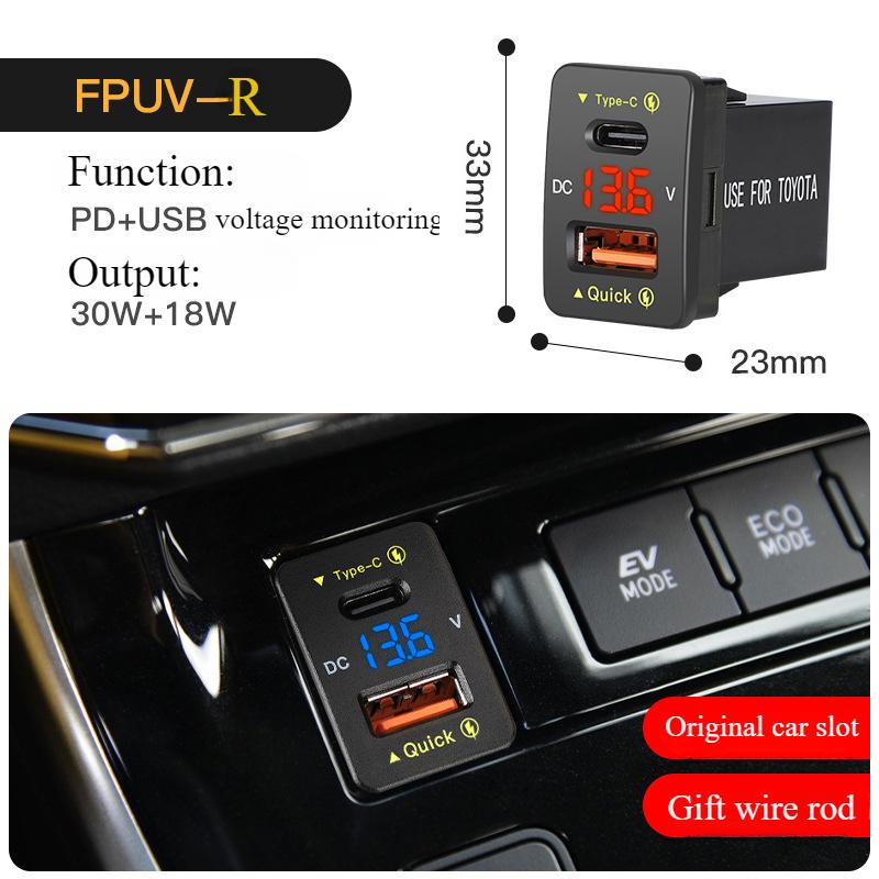 Автомобильное зарядное устройство USB QC PD 3.0 Адаптер для зарядки мобильного телефона Автомобильное зарядное устройство Быстрая зарядка Светодиодный дисплей напряжения для серии Toyota