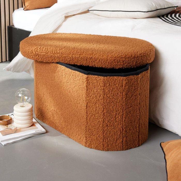 Banc coffre pliable ovale Bouclette "Teddy Moka" La Factory - Teddy Moka Ambre