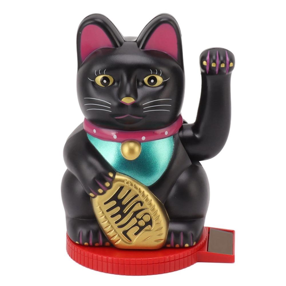 Plastic Rotatable Base Fortune Cat White & Gold & Black Car Dashboard Cat Ornament  Home Decoration