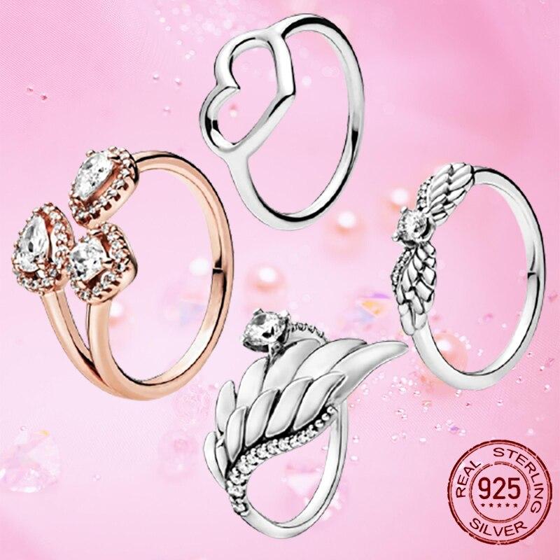 Voguish Fashionable Color Rings Sparkling Angel Wings Polished Open Heart Geometric Shapes Open Rings Women Anniversary
