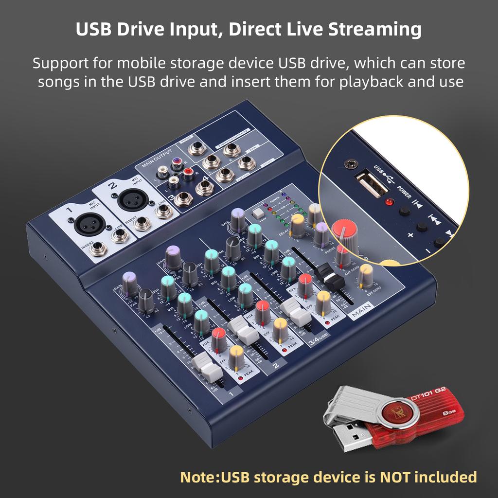 4-channel Mixing Console & Aux Paths Plus Effects Processor Digital Audio Mixer 3-band EQ Built-in