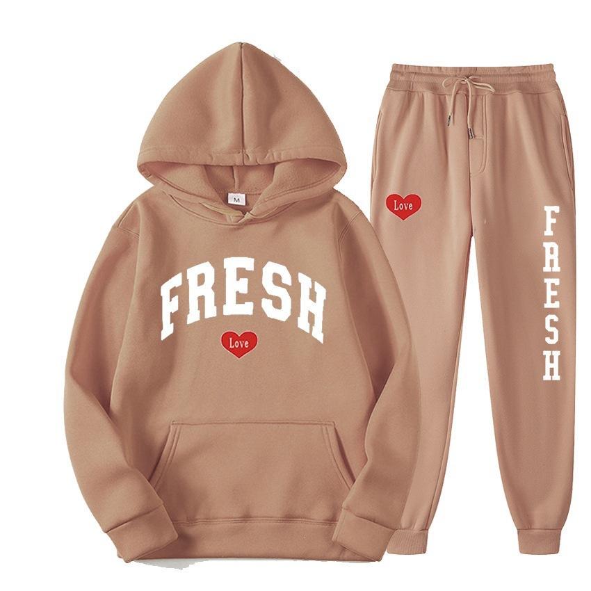 European size plus fashion printed sweater autumn and winter fleece warm hoodie casual sports women's suit