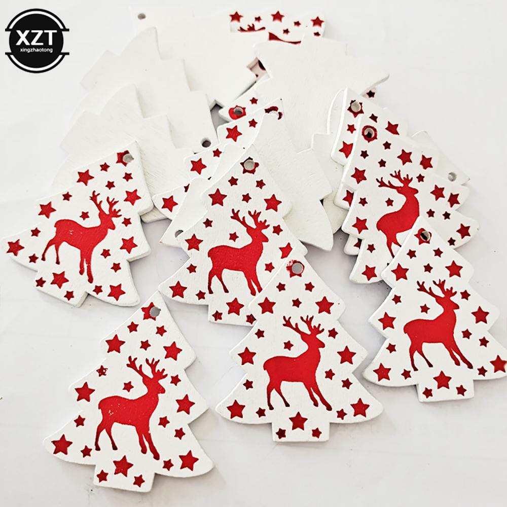 10PCs 5cm Wooden Christmas Ornaments Kids Toys For Chirstmas Tree Hanging Pendants Xmas DIY Decoration For Home Party New Year