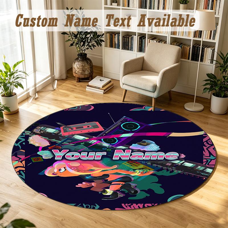 Round Rug Custom NameSplatoon Pattern Non Slip Carpet Home Floor Decor