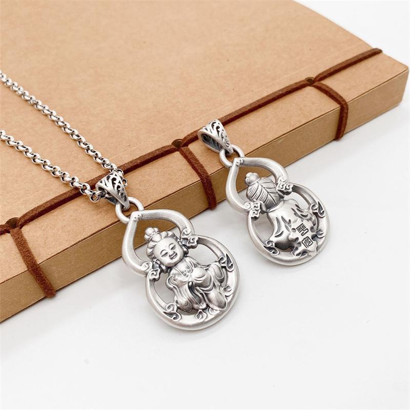 Подвеска Lucky Gourd Avalokitesvara для мужчин, ювелирные изделия в стиле ретро, индивидуальное ожерелье из серебра 925 пробы, мужской амулет, аксессуары