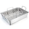 Roasting Pan 40x30x10CM Stainless Steel Turkey Roaster Pan with Baking V-Shaped Baking Rack for Roast Chicken Vegetable Baking