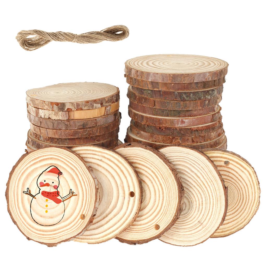 30/60Pcs Wood Slices With Tree Bark Natural Pine Round Unfinished Wood Slices Painting DIY Crafts for Wedding Christmas Decor