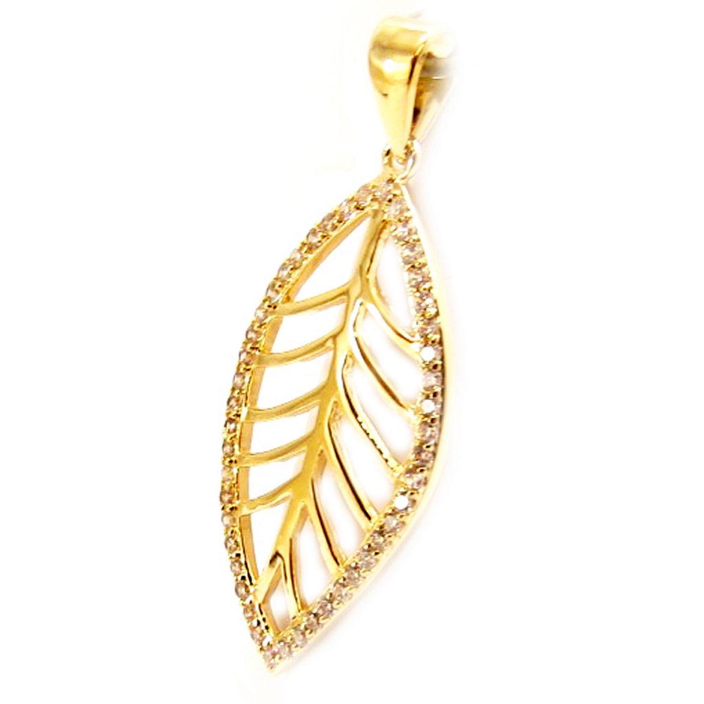 Les Trésors De Lily [L5305] - Gold Plated Pendant 'Gold Leaf' White Gold - 30x15 Mm