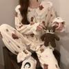 Женская пижама с принтом медведя, корейская милая принцесса, зимняя теплая свободная повседневная домашняя одежда, комплект из двух предметов с кукольным воротником и длинными рукавами