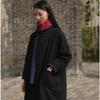 25 Winter New Cotton and Linen Women's Clothing Chinese Retro Sand Wash Stand-up Collar Buckle Ramie Long Cotton Clothes Women's Cotton Clothes