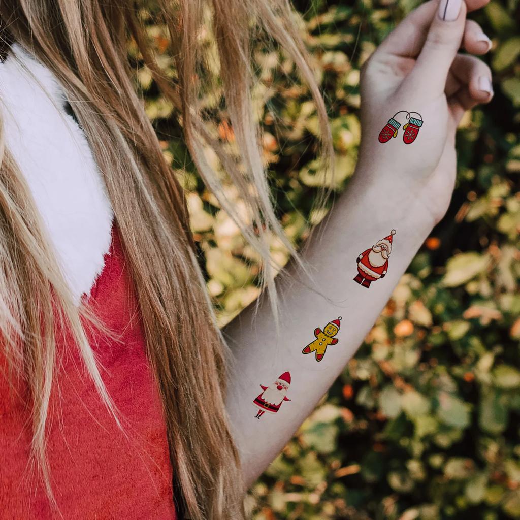 10 шт. Светящиеся тату-наклейки Рождественская тематика Водонепроницаемая временная татуировка Санта Олень Елка Конфеты Дизайн Праздничный макияж Декор