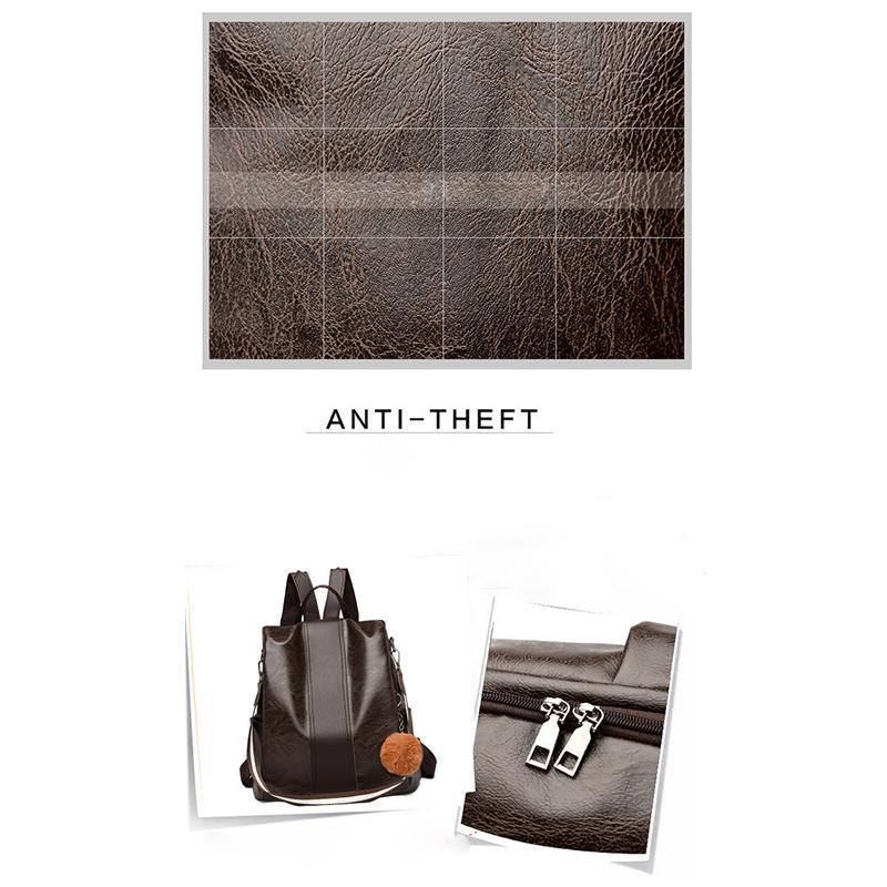 Soft Leather Backpack Women's Anti-theft Schoolbag Lightweight Shoulder Bag Satchel Handbag Travel Daily and Shopping Bag