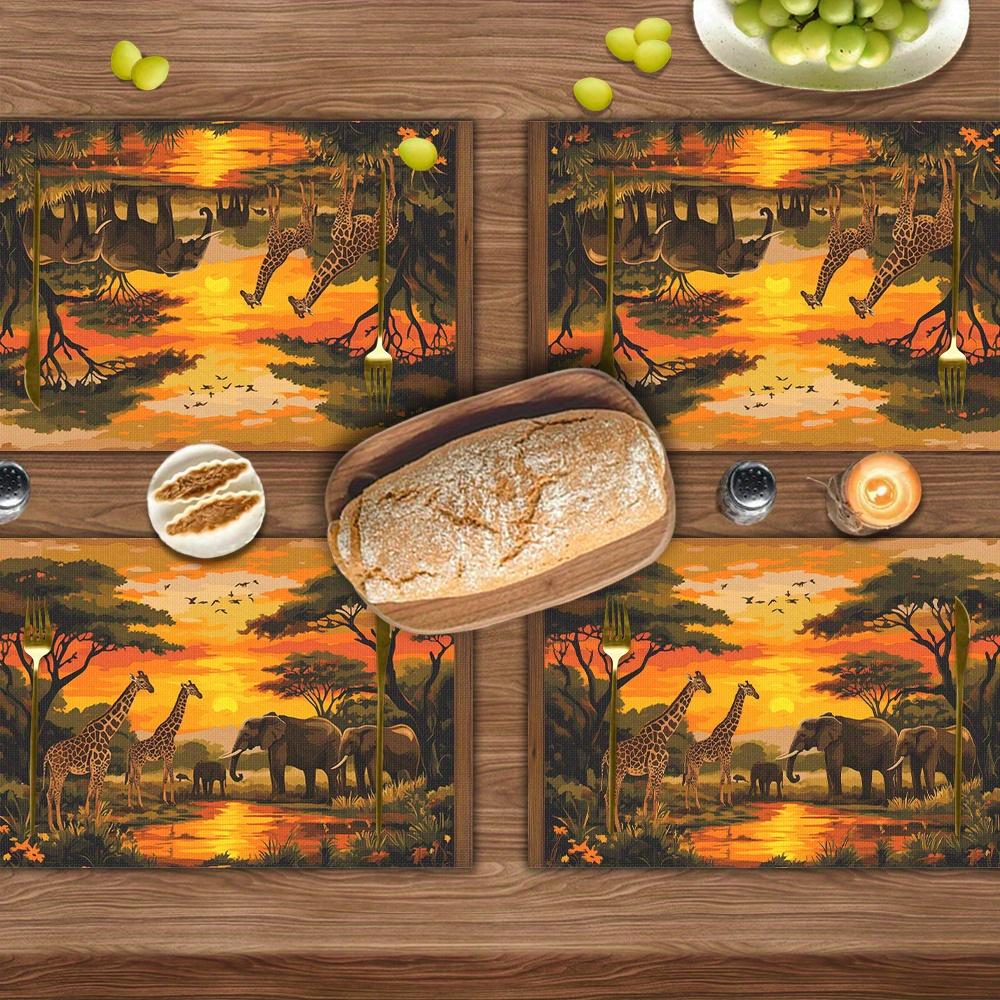 4pcs Set of Wild Interest Table Decoration Paintings Placemats 12X18 Inches, Suitable for Kitchen Restaurant Decoration, Home Decoration, Family