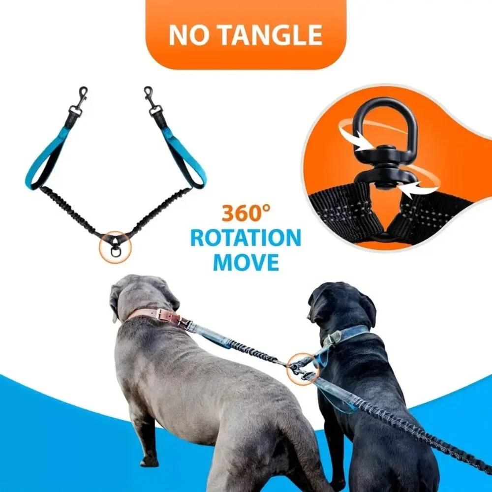 Reflective Double Dog Leash With Thickened Handles Medium-sized Large Dog Training Jogging And Running Pet Supplies Pet Leash