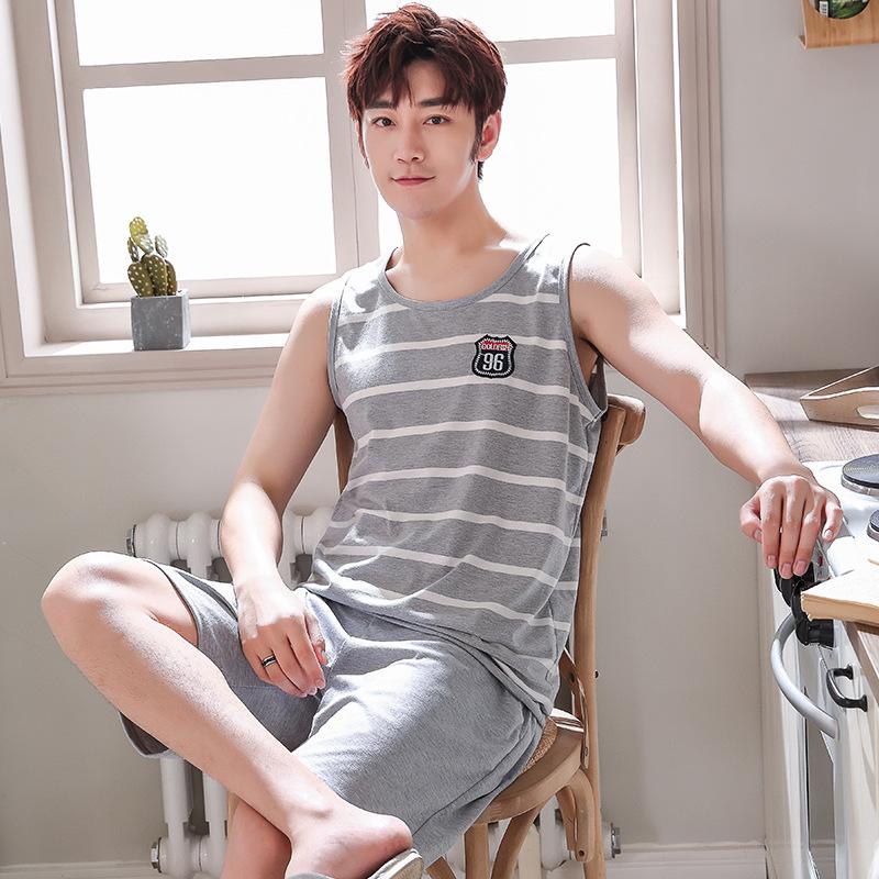 Мужские пижамы без рукавов, летние корейские тонкие повседневные свободные жилет больших размеров, шорты, мужской комплект домашней одежды