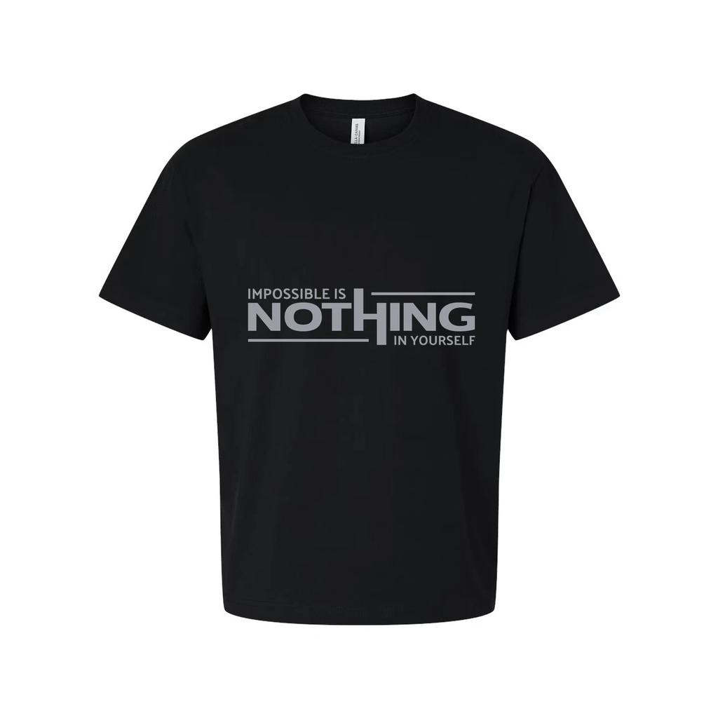 Unisex White T Shirt With Impossible Is Nothing In Yourself Graphic Print For Gy
