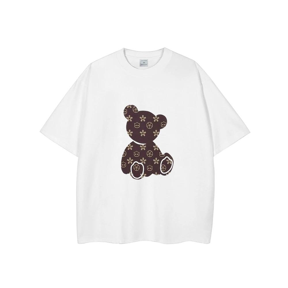 Милая футболка с принтом мультяшного медведя для мужчин, брендовая, роскошная, с круглым вырезом, с коротким рукавом, топы, футболка, повседневные мужские футболки, одежда оверсайз