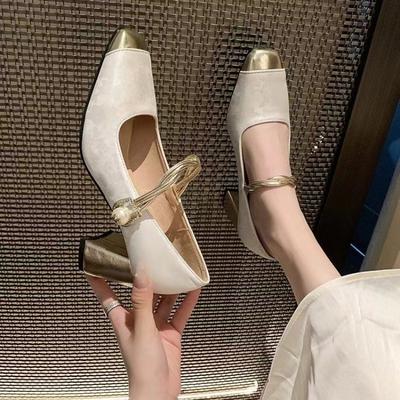 Китай Мэри Джейн туфли на высоком каблуке женские одинарные туфли одно слово с толстым каблуком одинарные туфли вставные одинарные туфли женские